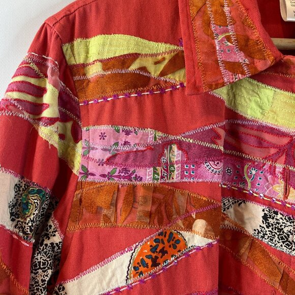 Coldwater Creek Womens Blazer Jacket Size Large Multicolored Button Up Patchwork - Picture 4 of 10